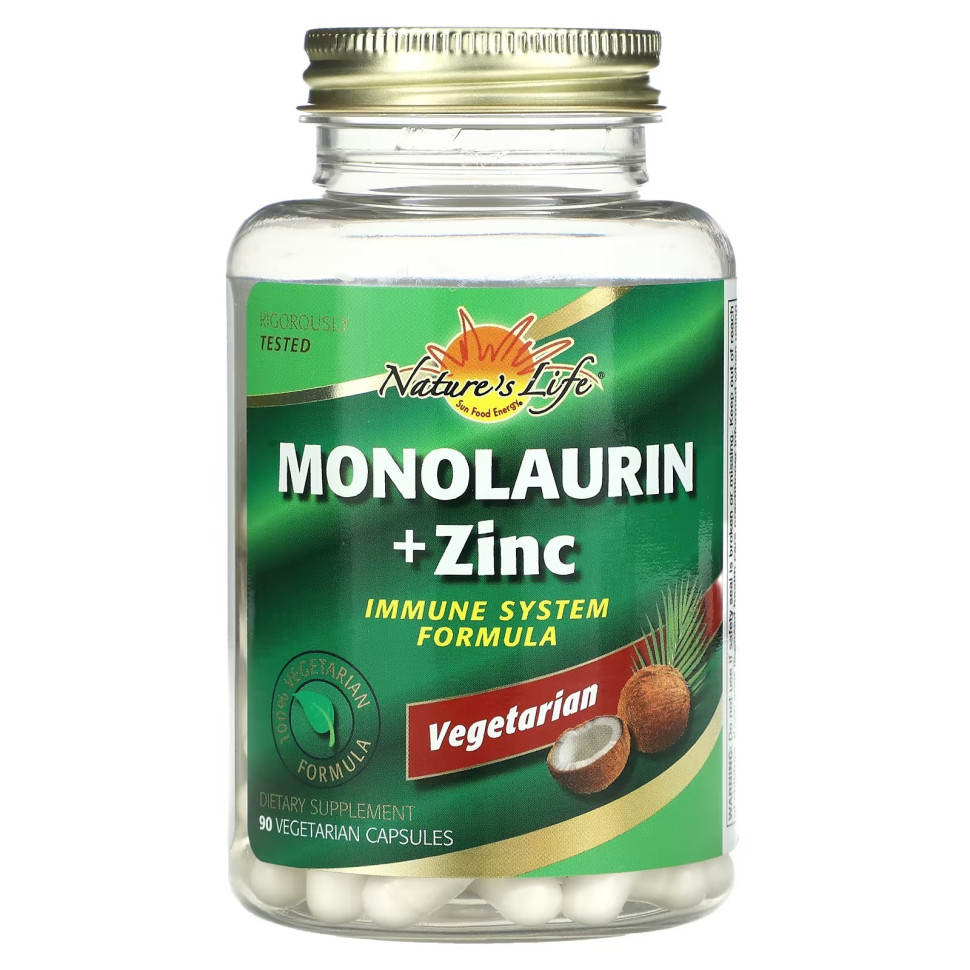 Для иммунитета Nature`s Life Monolaurin + Zinc  (90 вег.капс)