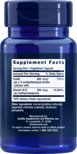 Витамины Life Extension BioActive Folate &amp; Vitamin B12 (90 вег.капс)
