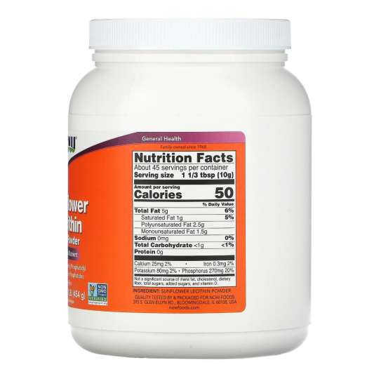NOW Sunflower Lecithin Pure Powder (454 гр)