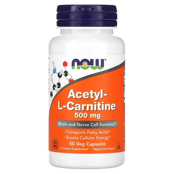 NOW ACETYL-L-CARNITINE 500 мг (100 вег.капс)