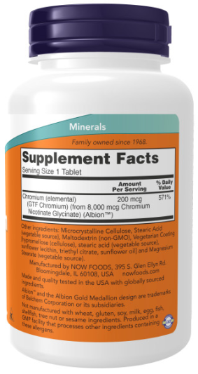 NOW GTF CHROMIUM 200 мкг (250 табл)
