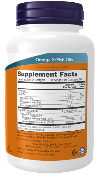 Жирные кислоты NOW OMEGA-3 MINI GELS 500 мг (180 капс)