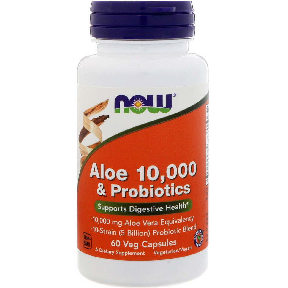 NOW Aloe 10,000 & Probiotics (60 вег.капс)