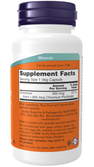 NOW Chromium Picolinate 200 мкг (100 вег.капс)