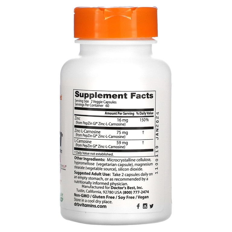 Doctor's Best PepZin GI® Zinc-L-Carnosine Complex (120 капс)